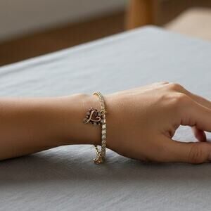 Tennis Bracelet Heart Diamond & Ruby Accent 18K Gold Over Sterling Silver NEW